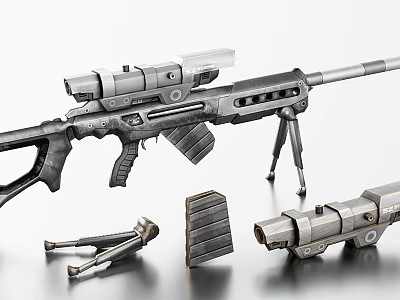 Modern Sniper Rifle with Magazine Scope and Tactical Components on White Background 3d model