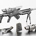 Modern Sniper Rifle with Magazine Scope and Tactical Components on White Background