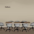 Poliform Modern Conference Table With White Rolling Chairs And Beige Wall Interior Design 3d model