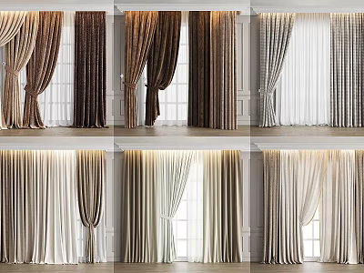 Modern Curtains In Various Colors Styles With Velvet And Lightweight Fabrics For Window Interior 3d model