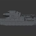 Gray Military Tank 3D Render With Long Cannon Tracked Chassis And Metal Railings