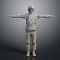 Military Soldier Figure Wearing Camouflage Uniform Helmet Face Mask And Arms Outstretched