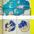 Bright Kindergarten Interior With Yellow Green Walls Stairs Bookshelves And Colorful Carpet