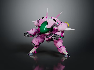 Intelligent Machine Pink Armored Mech With Green Core And Sharp Appendages 3d model