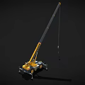 Yellow Mobile Crane With Extended Boom And Outriggers On Black Background