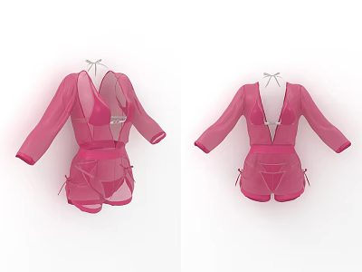Pink Sheer Lingerie Set With Mesh Fabric And Bow Tie Details 3d model