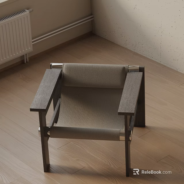 Modern Minimalist Accent Chair With Wooden Frame Fabric Seat And Metal Accents 3d model 
