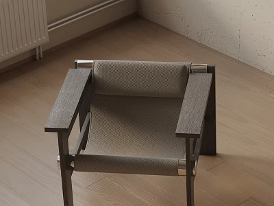Modern Minimalist Accent Chair With Wooden Frame Fabric Seat And Metal Accents 3d model