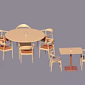 Wooden Dining Table Set With Round Main Table Six Chairs And Small Side Table Two Chairs 3d model