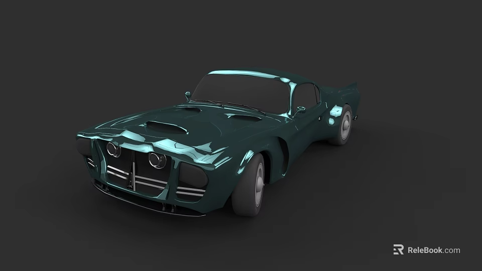 Green Classic Car With Sleek Shiny Body And Unique Front Design 3d model 