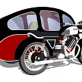 Vintage Ducati Motorcycle With Streamlined Black Red Sidecar And Spoked Wheels