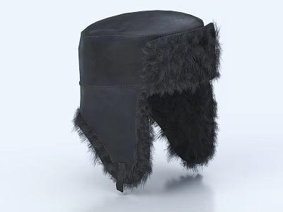 Black Leather Hat with Soft Fur Ear Flaps for Winter Warmth and Style 3d model