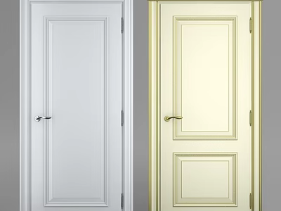 White and Beige Hinged Doors with Simple Panel Design and Metal Handles 3d model