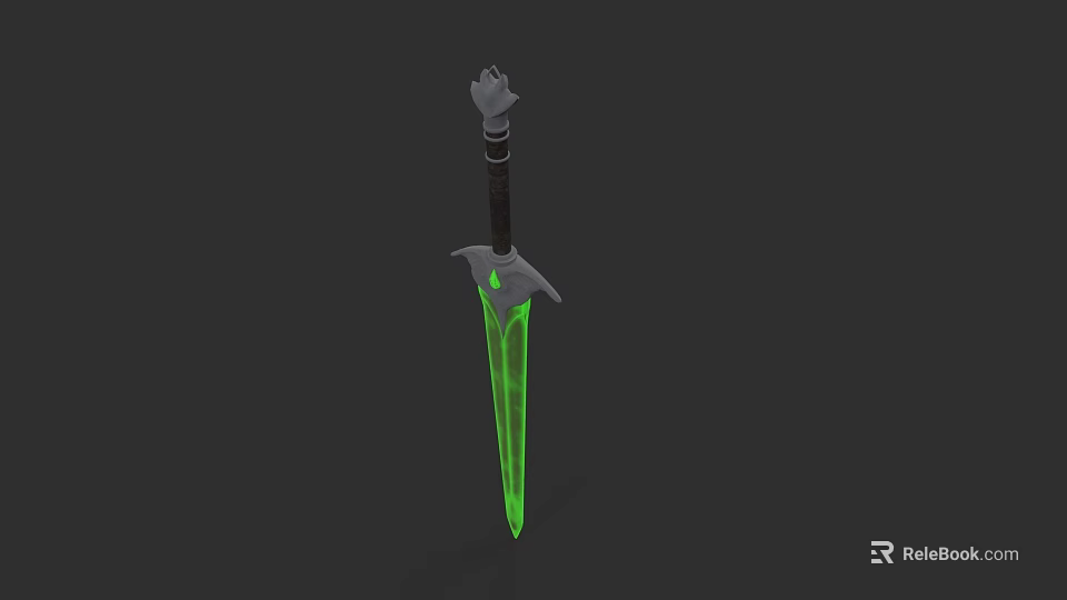 Fantasy Sword With Green Glowing Blade And Decorative Hilt In Mythical Design 3d model 