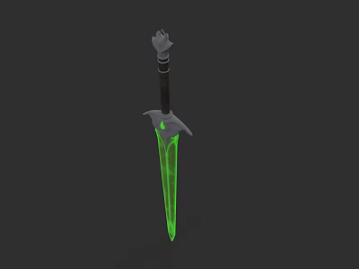 Fantasy Sword With Green Glowing Blade And Decorative Hilt In Mythical Design 3d model