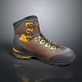High Top Brown Yellow Black Hiking Boots With Laces And Durable Outdoor Sole