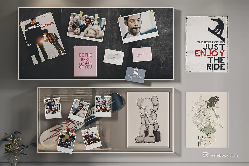 Creative Indoor Photo Wall Display With Personalized Photos And Decorative Cards 3d model 