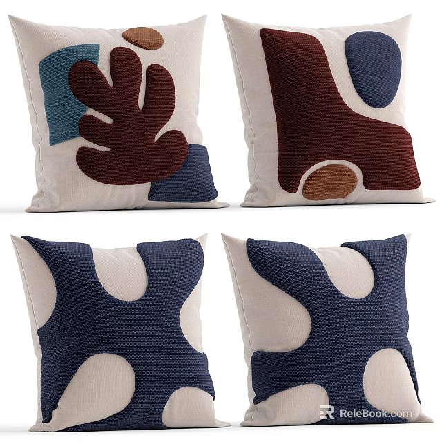 Modern Decorative Throw Pillows With Abstract Patterns Blue Brown Beige Textured Fabric Design 3d model 