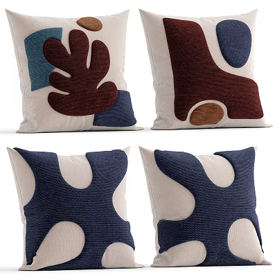 Modern Decorative Throw Pillows With Abstract Patterns Blue Brown Beige Textured Fabric Design 3d model