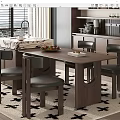 Middle style dining table and chair combination 3d model