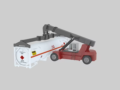 Red Utility Truck With White Tank Container Orange Stripes Hazard Symbol Mechanical Arm 3d model