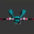 Anime Girl With Teal Long Hair Twin Tails Pink Black Outfit Arms Outstretched