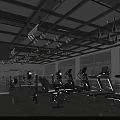Spacious Modern Gym With Treadmills Dumbbell Benches Large Windows And Pendant Lights