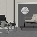 Leisure Chairs Modern Black Leather Beige Fabric With Metal Frame In Interior