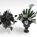 Flower Arrangements Featuring Black Roses In Transparent Vase And White Calla Lilies In Black Vase