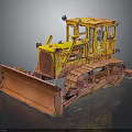 Yellow Rusty Bulldozer With Metal Blade Tracks And Vintage Construction Look