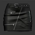 Stylish Black Leather Skirt With Belt Buckle Pockets And Zippers Design