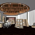 Book Art Inspired Modern Interior With Circular Ceiling Lighting Wooden Bookshelves And Reading Tables
