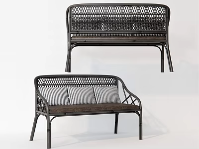 Outdoor Leisure Chair With Woven Design Metal Frame And Striped Cushions 3d model