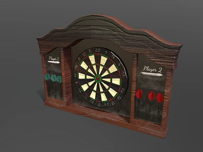 Wooden Dartboard Cabinet With Player Markers And Darts For Game Room Decor 3d model
