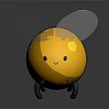 Cute Yellow Cartoon Bee With Black Stripes Smiling Face Transparent Wings On Gray Background Reflection
