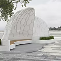 Stylish Modern Outdoor Chair With Curved Honeycomb Canopy And Green Plants In Garden