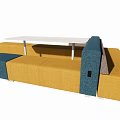 Modern Public Seating With Yellow And Blue Modular Sofa And White Table 3d model