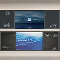 Modern Wall Interior With Embedded Screens Decorative Icons Scenery Display And Time 3d model
