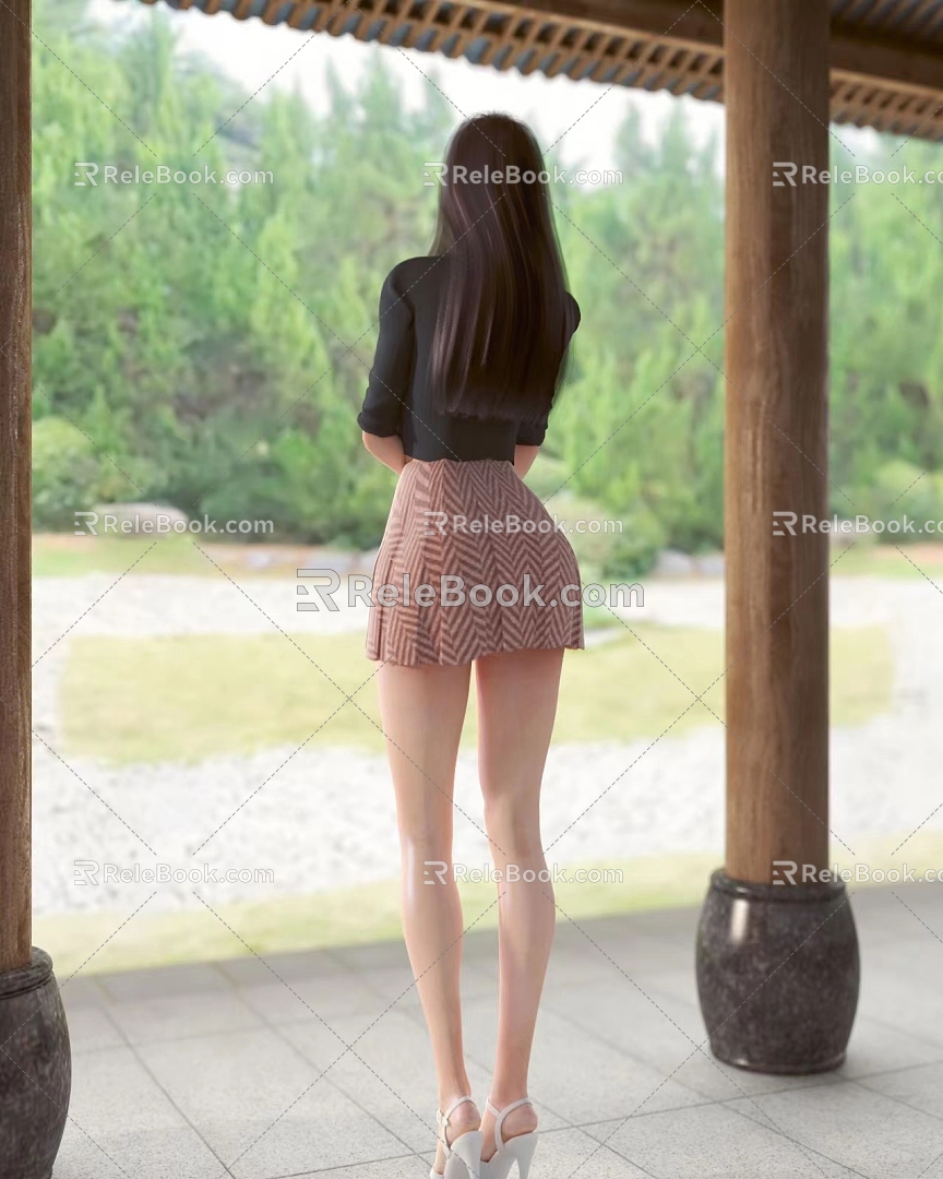 Women Characters Beautiful Women Outdoor Outdoor Courtyard Tourism Scenery 3d model