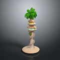 Spiral Multi Level Building Model with Palm Tree Top Circular Base Spiral Stairs and Windows