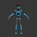 Blue Robot Character With Red Cap And Mechanical Joints Standing Against Gray Background