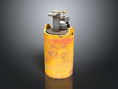 Rusty Yellow Household Gas Cylinder With Top Valve And Metal Body 3d model