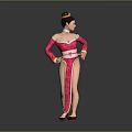Traditional Pink Costume Female Game Movie Character With Hair Bun And Hands On Hips
