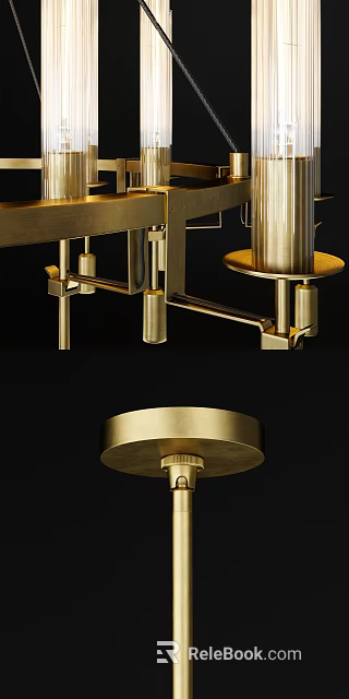Contemporary Brass Chandelier With Modern Metallic Frame And Geometric Decorative Elements 3d model 