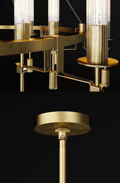 Contemporary Brass Chandelier With Modern Metallic Frame And Geometric Decorative Elements 3d model