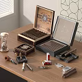 Vintage Cigar Themed Decorative Ornament Set With Wooden Boxes Hourglass Pipe And Ashtray