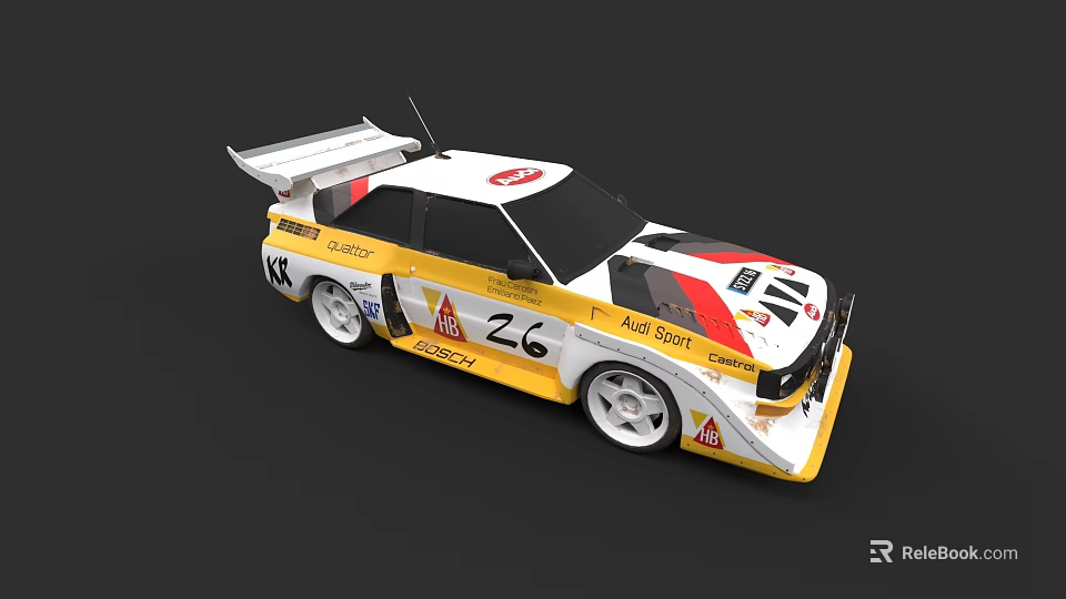 White Yellow Red Racing Car With Z6 Number EPS Sport Logos And Rear Wing 3d model 