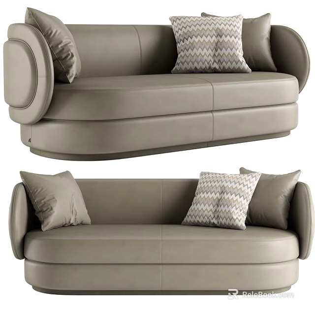Modern Light Gray Sofa With Geometric Pattern Cushions And Rounded Armrest Design 3d model 