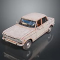 Vintage Rusty White Car Model With Weathered Body And Retro Design