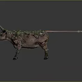 Fantasy Bovine Creature Character With Green Plant Covered Body And Unique Textured Skin